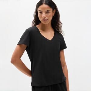 Athleta Favorite Cotton V Neck Tee Black Short Sleeve Top Size S